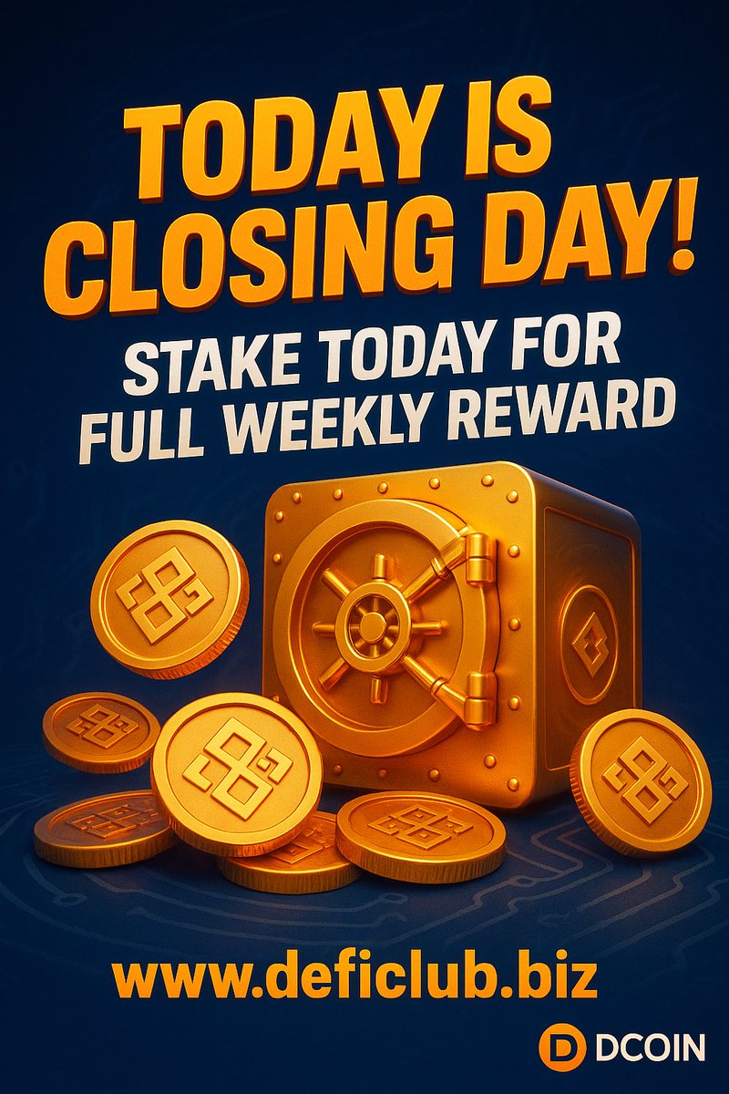 DEFICLUBCOIN's tweet photo. Today is the Closing Day!
Every DCOIN staked today = Maximum Weekly Return.
Act Fast. Earn Smart. Lead Strong.
https://t.co/68MsiKqwOn
#StakeToday #DeFiClubEarnings #DCOINPower
⸻ https://t.co/j1BRuL1Bcc