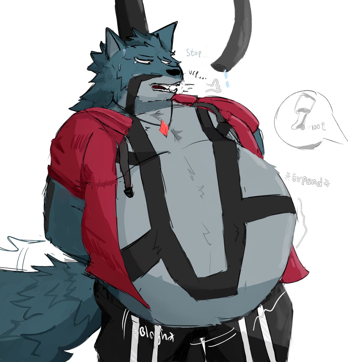 "You really inflated well. Let's do a second session shall we?"

*2nd session : 100 meat

"Hnng.. Am not ready.. For a second session"

Some art of my wolfy OC. Hopefully he can survive..