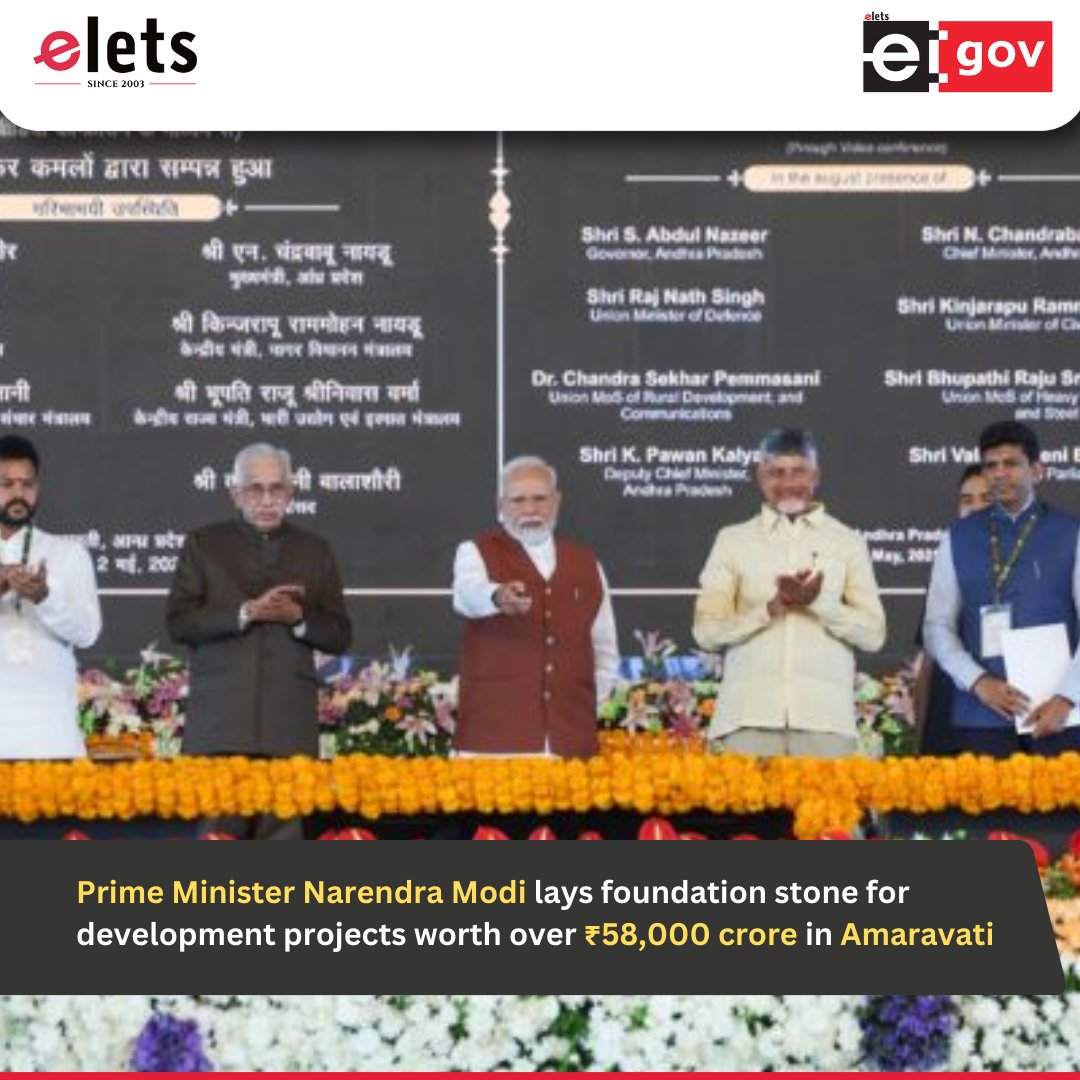 egovonline's tweet image. Prime Minister Narendra Modi today inaugurated and laid the foundation stone for a series of development projects valued at over ₹58,000 crore in Amaravati.

Read More: tinyurl.com/23skdyz8

#AmaravatiDevelopment #ViksitBharat #InfrastructureGrowth #AndhraPradeshProgress