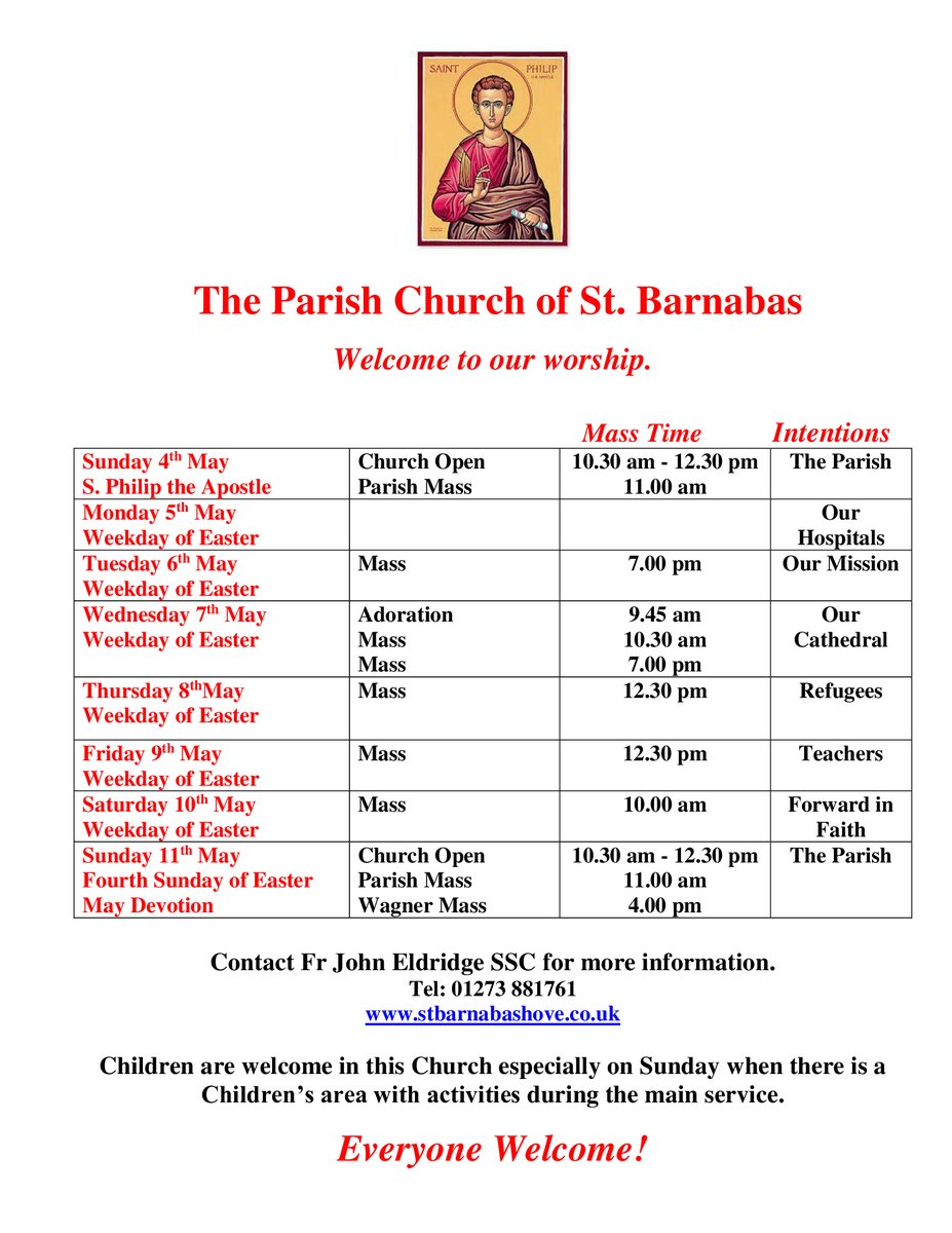 Here are the times for the church to be open for private prayer and Masses for the upcoming week.
#ChichesterDio #churchofengland #stbarnabas #hove #Sussex #ChiCathedral