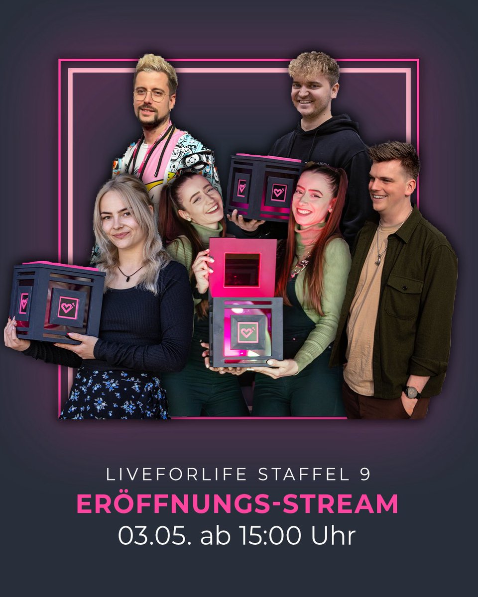 HEUTE startet #LiveForLife Staffel 9!🎉

Ab 15 Uhr geht's los Mit unserer großen
Eröffnungsshow mit tollen Gästen, spannendem Programm &amp; ganz viel Herz! 🩷 
Live auf: twitch.tv/liveforlifetv 

Nicht verpassen!  ✨