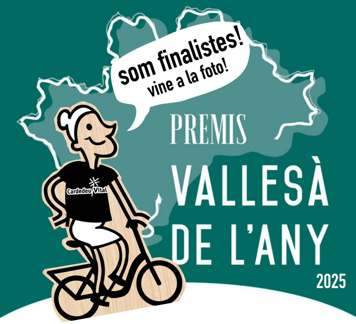 Vine aquest dimarts 6 de maig a les 16:45h a la cruïlla c.llinars/av. Mare de déu del Pilar que vindrà el 9Nou a fer foto de la nostra candidatura al premi vallesà/na de l'any, en la que Cardedeu Vital som finalistes! Vine amb la teva bici, patinet o a peu!