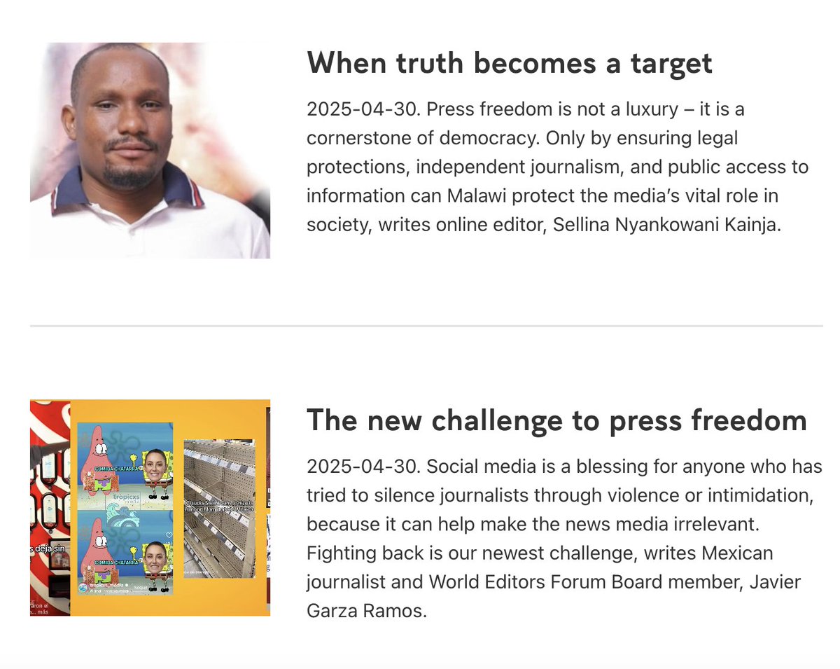 In honour of #WorldPressFreedomDay,  <a href="/NewspaperWorld/">WAN-IFRA</a> has put together a series of hard-hitting op-eds on this reality. From Hong Kong to Malawi to Mexico to Palestine to Ukraine. 
In the words of <a href="/sellinankowani/">Sellina Nkowani</a>: "Press freedom is not a luxury – it is a cornerstone of democracy."