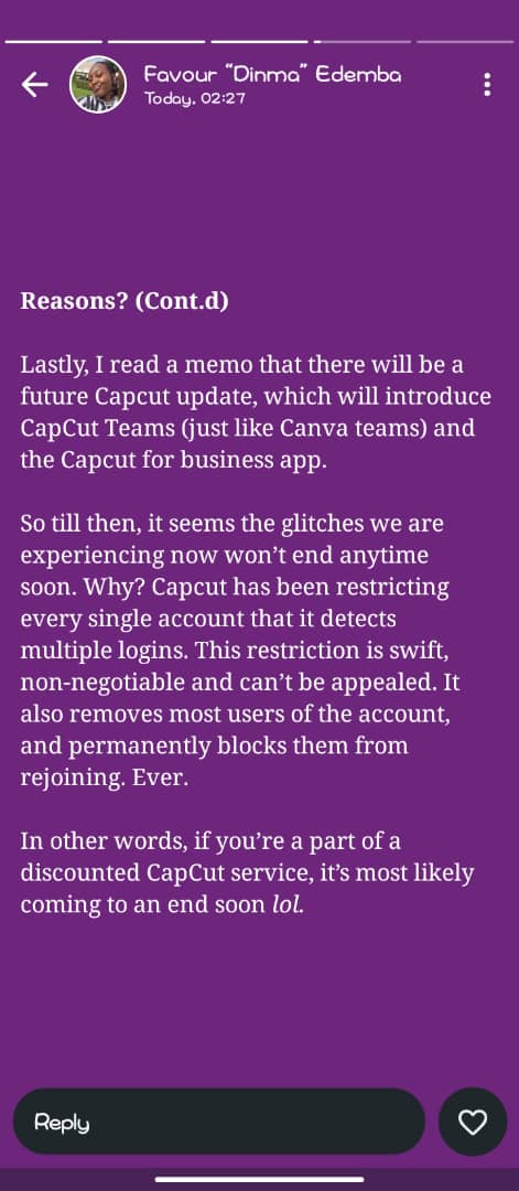 mrcreativeangel's tweet image. @reelsbymrcam, I guess we all can guess what this means 😂 
#capcut
#capcutban #capcutpro

Credit: Favour Edemba