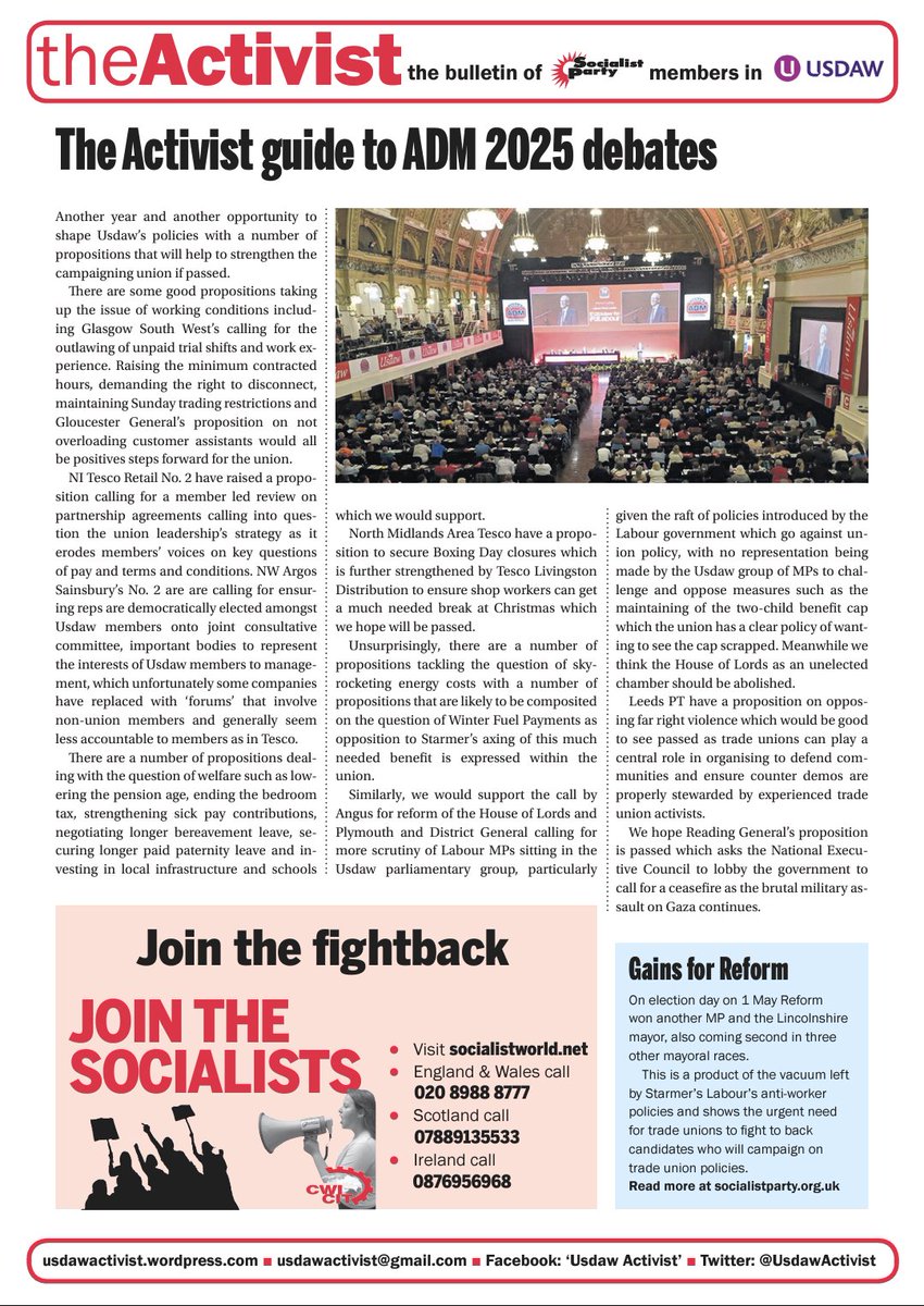 UsdawActivist's tweet image. 🚩🚩🚩Our ADM 2025 special of the Activist is now out!
👉👉👉Read the Activist online at usdawactivist.wordpress.com/2025/05/03/act…