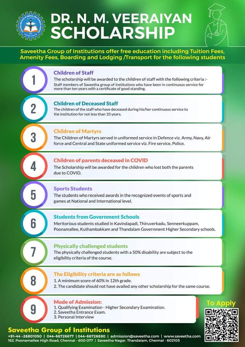 Dr NM Veeraiyan Scholarship program <a href="/SIMATS2/">SIMATS</a>  <a href="/SIMATS2/">SIMATS</a> <a href="/DentalSaveetha/">Saveetha Dental College Official</a> <a href="/smc_simats/">Saveetha Medical College Hospital,(Official)SIMATS</a> <a href="/SIMATS_Univ/">Saveetha Institute of Medical &Technical Sciences</a>