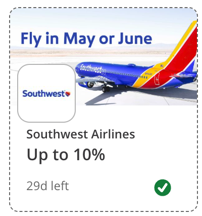 USCCStrategy's tweet photo. #ChaseOffers: #Southwest airline 5%-10%, max $40 back, ends 5/31/25
Activated by #CardPointers+: https://t.co/vlSjmCEwX6 https://t.co/EMlWKTbAyl