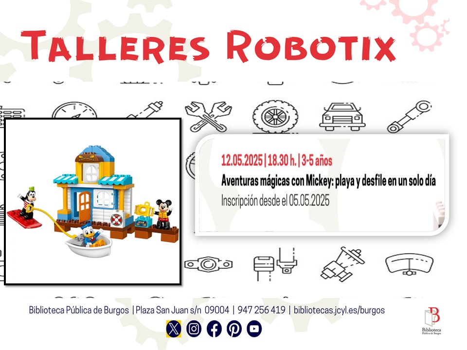 biblioburgos's tweet image. Robotix “Aventuras mágicas 🧙 con Mikey: playa 🏖️y desfile en un solo día”

💥¿Quieres apuntarte a un nuevo taller de Robotix 🤖?
El día 5 se abre la inscripción en el mostrador de infantil.

¡Vive un montón de aventuras con Mickey!

#BibliotecaPúblicaBurgos #Robotix #Mikeymouse