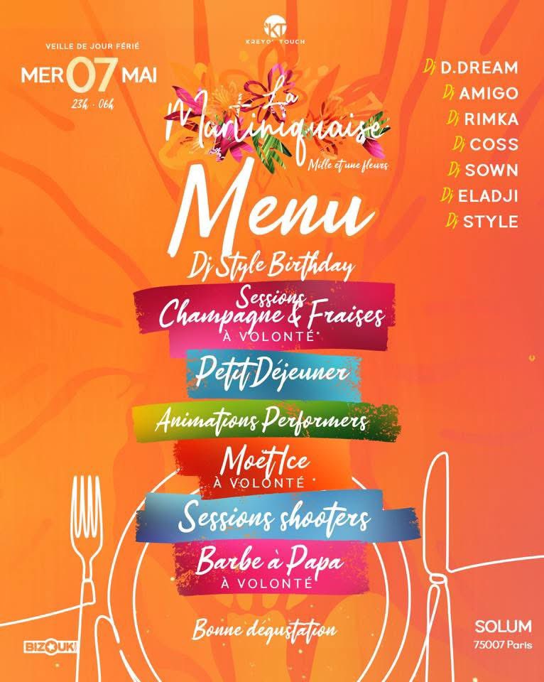 💋🤩La Martiniquaise « DJ STYLE BIRTHDAY » s’annonce 🔥🔥🙌🏾
Tcho Lov’… Merci à vous 🥳

🔹Booking Table : (sms ou whatsapp) : 0611744878
🌸 Prépare-toi pour le 7 mai – Lien en bio (Bizouk) : my.bizouk.com/la-martiniquai…