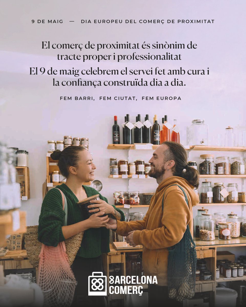 Cada dia, els comerciants apugem la persiana amb un objectiu clar: oferir-te el millor servei, escoltar-te i fer-te sentir com a casa.

El proper 9 de maig, celebrem el Dia Europeu del Comerç de Proximitat.

#diadelcomerç #9maig #FentBarriFemCiutat