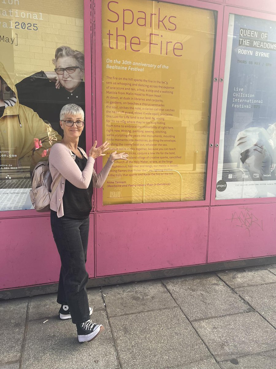 Anne Tannam (@annetannam) on Twitter photo ‘Sparks the Fire’ - my poem commemorating Bealtaine Festival’s 30th Anniversary hanging outside the <a href="/projectarts/">Project Arts Centre</a>. Loving the honour of being the <a href="/BealtaineFest/">Bealtaine Festival</a> & <a href="/poetryireland/">Poetry Ireland / Éigse Éireann</a> Poet in Residence this year. #BealtaineFestival #bealtaine #poetry <a href="/Age_Opp/">Age & Opportunity 🌈</a> . ‘Sparks the Fire’ - my poem commemorating Bealtaine Festival’s 30th Anniversary hanging outside the <a href="/projectarts/">Project Arts Centre</a>. Loving the honour of being the <a href="/BealtaineFest/">Bealtaine Festival</a> & <a href="/poetryireland/">Poetry Ireland / Éigse Éireann</a> Poet in Residence this year. #BealtaineFestival #bealtaine #poetry <a href="/Age_Opp/">Age & Opportunity 🌈</a> .