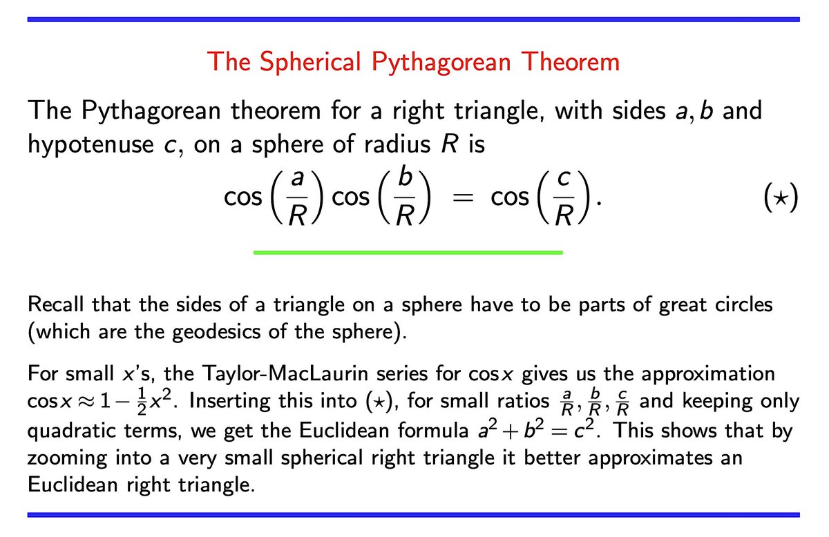 SamuelGWalters's tweet image. The spherical Pythagorean theorem. #math #geometry #trigonometry #calculus
