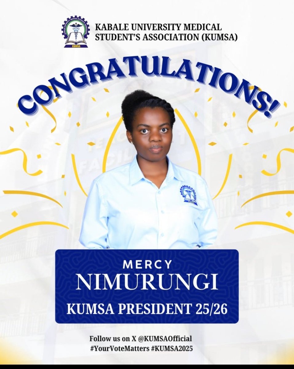 Warmest congratulations to Mercy Nimurungi on your well-deserved election as KUMSA President 2025/2026! 
As you take on this new role, we wish you a term of impactful service,unity and progress for the student community. We look forward to collaboration and strong ties