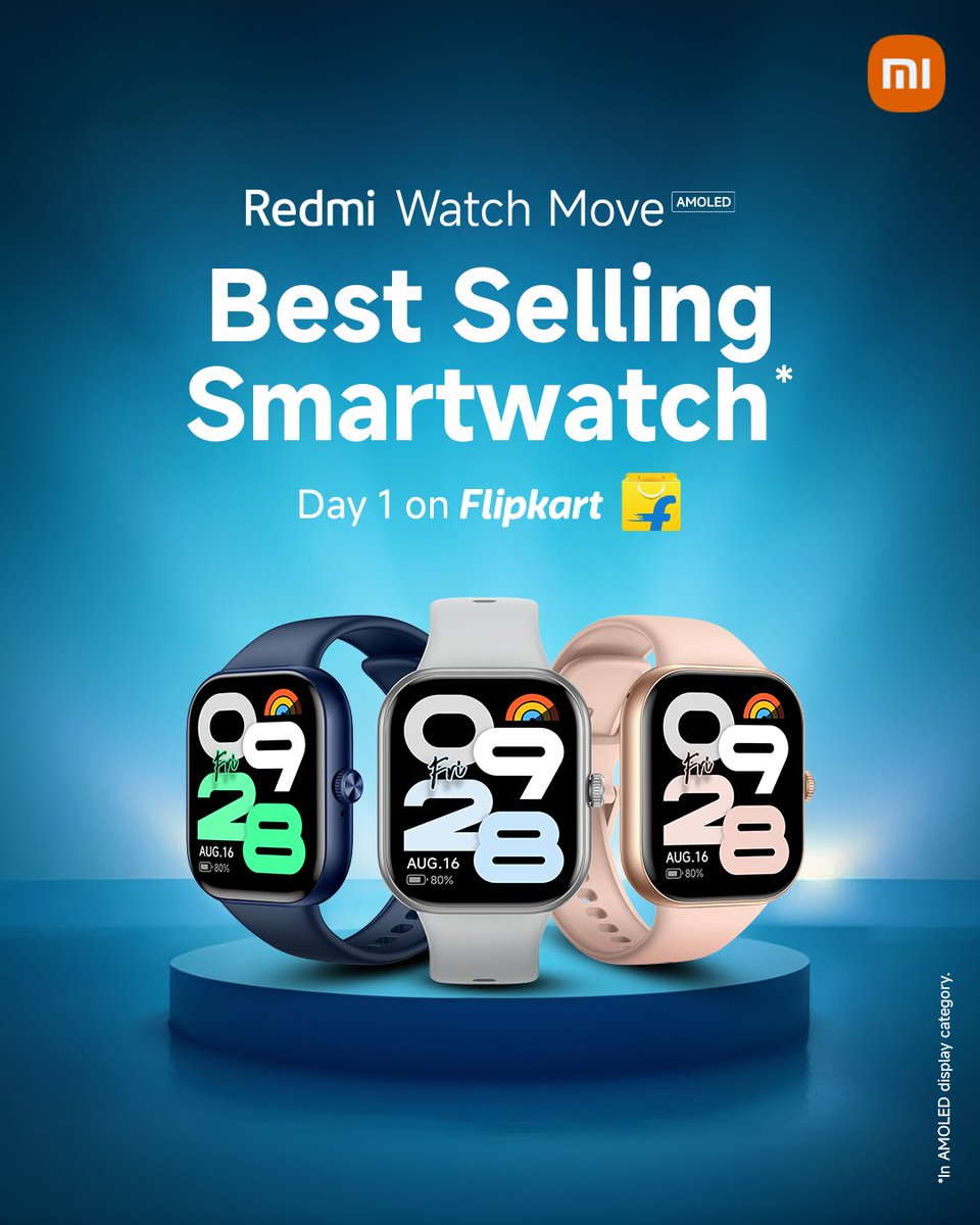 RedmiIndia's tweet image. #RedmiWatchMove is the bestselling smartwatch on @Flipkart.

Made a move. Broke a record.

Brilliant AMOLED display ✅
14-day long battery  ✅
Style that leads, not follows ✅

This is what a real day 1 best seller looks like.
🛒 bit.ly/RedmiWatchMove_

#YourNextBigMove