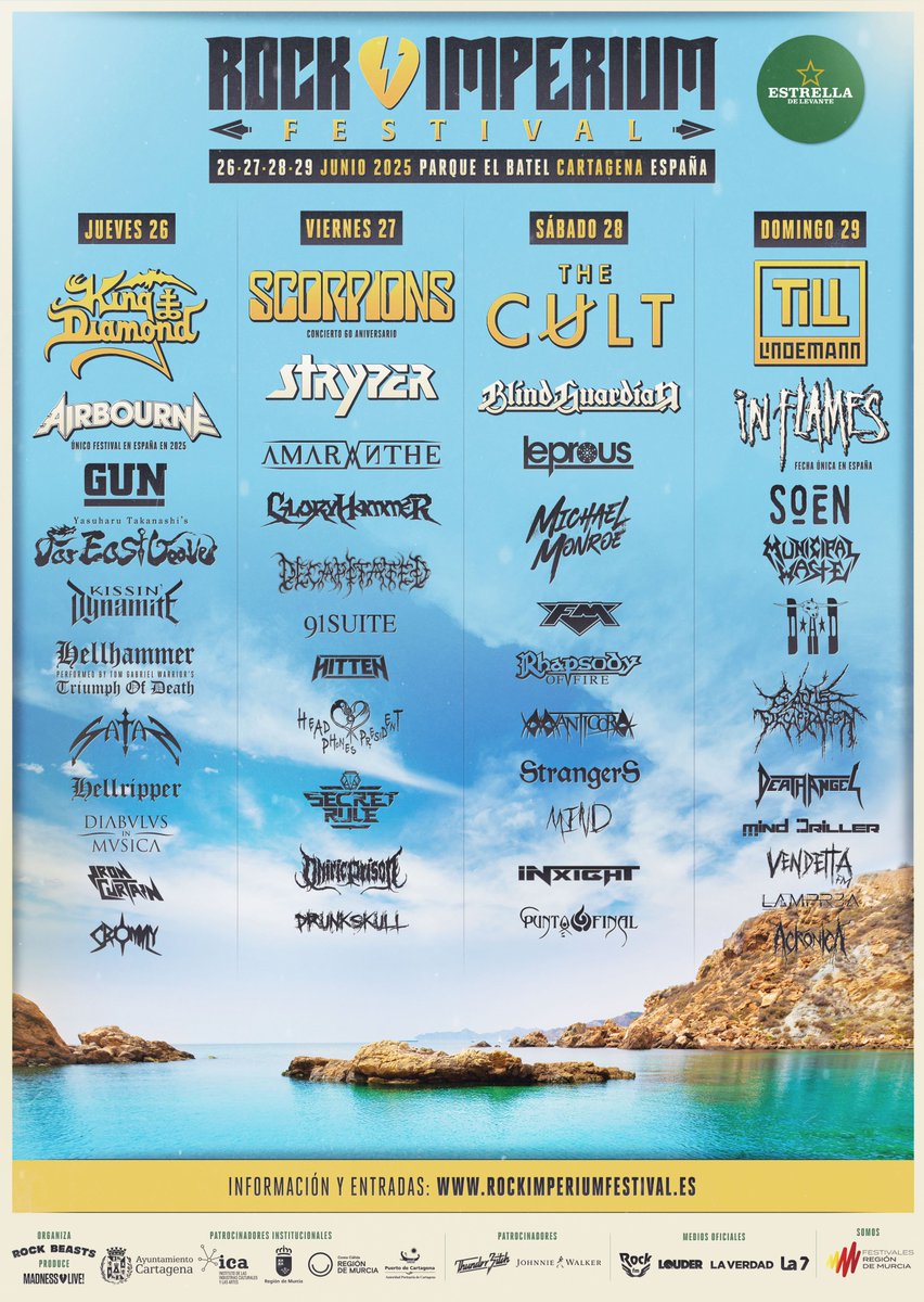 📣 SORTEO DE 2 ABONOS INDIVIDUALES PARA ROCK IMPERIUM FESTIVAL 2025📣

King Diamond, Scorpions con su concierto 60 aniversario, The Cult y Till Lindemann encabezan un cartel con más de 40 bandas llegadas de todos los rincones del planeta para hacer de esta cuarta edición, un año