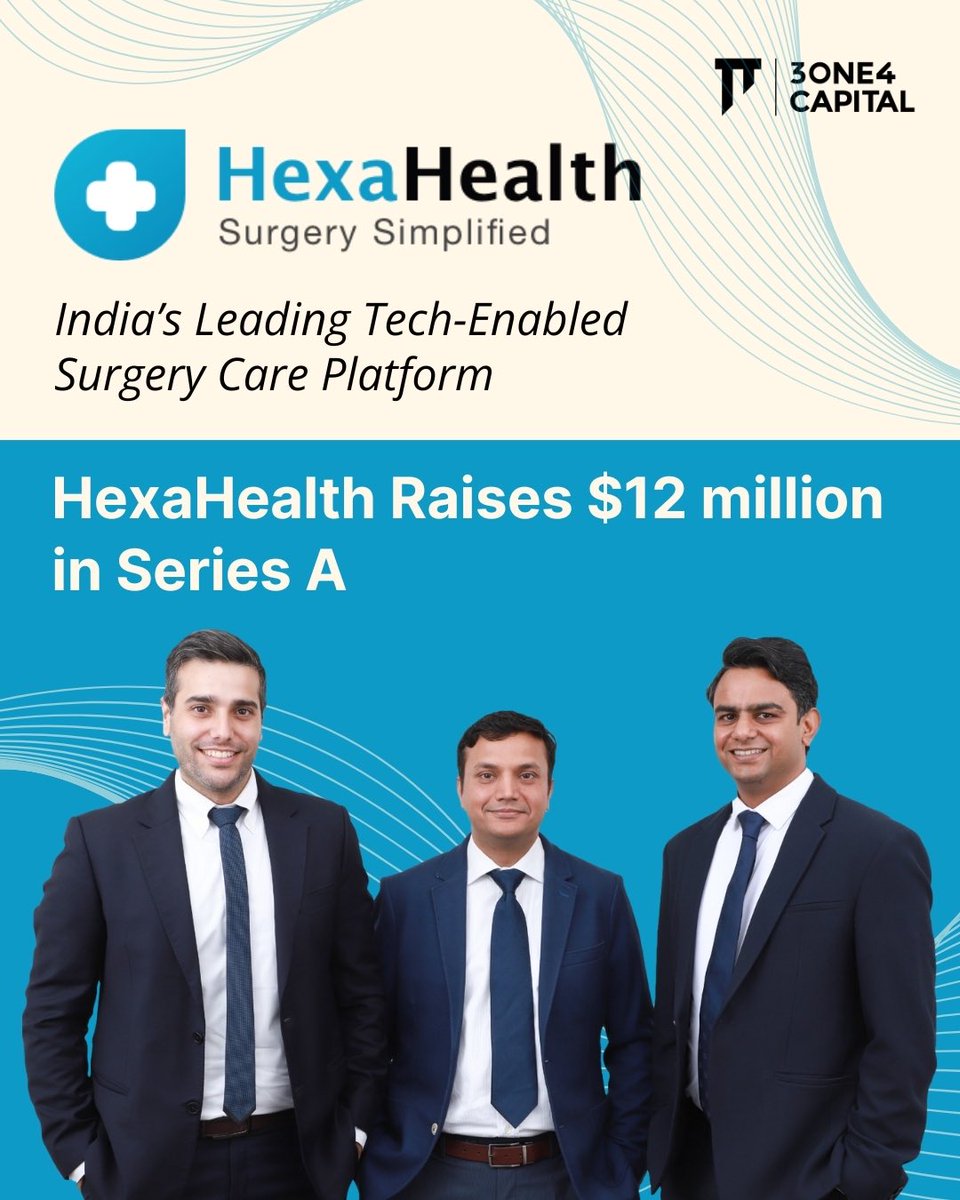 3one4 Capital (@3one4capital) on Twitter photo Thrilled to lead <a href="/hexahealthlive/">HexaHealth</a>’s $12M Series A!
Surgery drives ~70% of India’s $105B in-patient market. HexaHealth's tech-led platform partners with 350+ hospitals, 30K+ surgeries facilitated, and a 70+ NPS, setting a gold standard in personalised surgical care across India. Thrilled to lead <a href="/hexahealthlive/">HexaHealth</a>’s $12M Series A!
Surgery drives ~70% of India’s $105B in-patient market. HexaHealth's tech-led platform partners with 350+ hospitals, 30K+ surgeries facilitated, and a 70+ NPS, setting a gold standard in personalised surgical care across India.