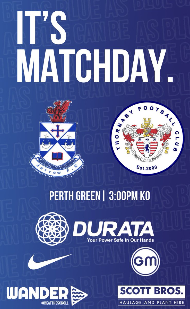 🆚 <a href="/jarrow_fc/">Jarrow FC</a> Vs Thornaby
🏆 Division 2 Play Off Final 
🏟️ Perth Green
⏰ Kick Off, 3:00pm
🎟️ Adults £6, Concessions £4, U16 £2

#OneCLUB #OneCommunity #Thornaby    <a href="/EbacNorthernLge/">Ebac Northern Football League</a>

📸 @krphotographics