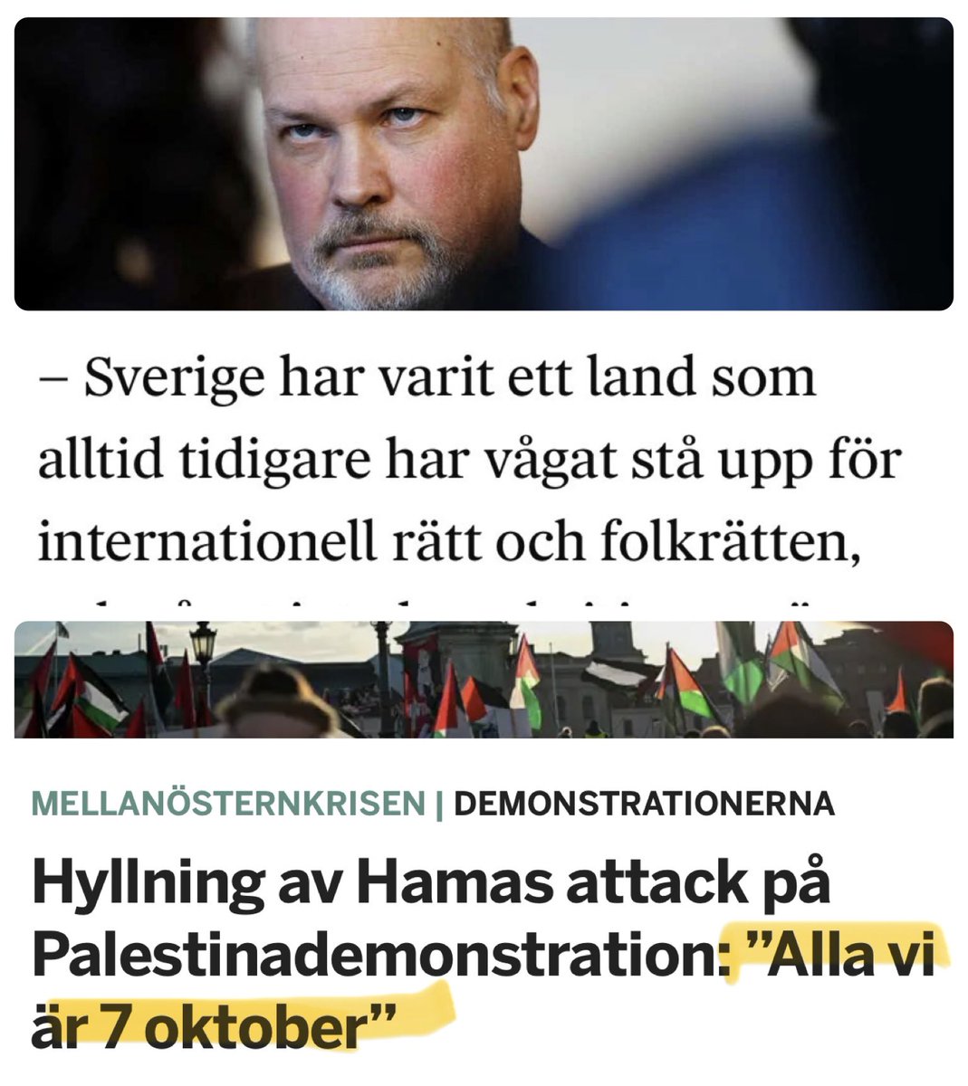 Morgan Johansson ondgör sig över att Sverige inte längre ”står upp för folkrätten i Gaza”. Noterar att han inte ondgör sig över att ingen längre står upp mot hans antisemitiska väljare i Sverige.