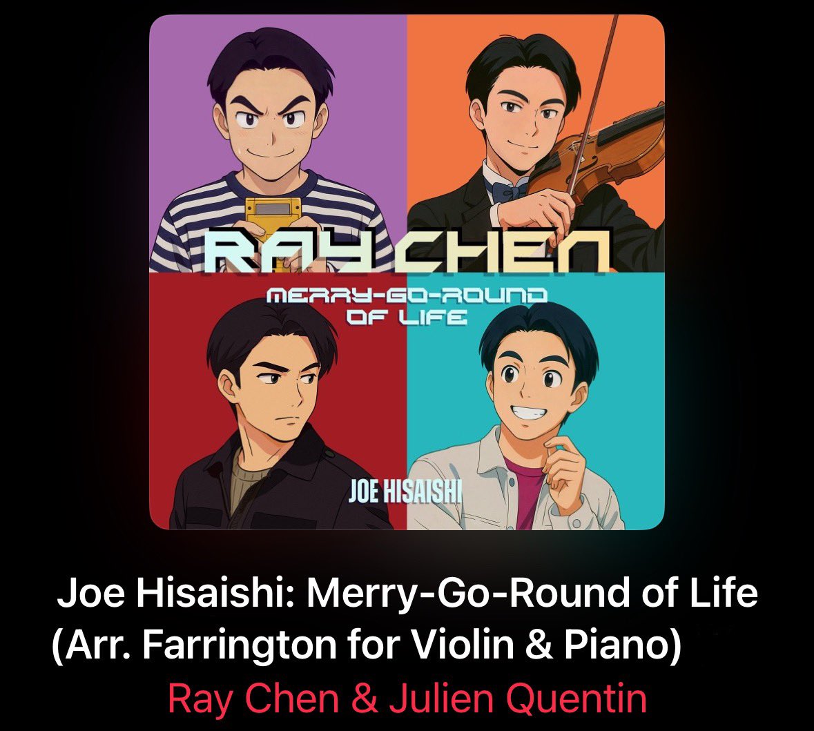 Julien Quentin (@julienquentin) on Twitter photo Here is the latest single with my dear <a href="/raychenviolin/">Ray Chen</a> for all #HayaoMiyazaki & #JoeHisaishi fans ✨
<a href="/deccaclassics/">Decca Classics</a> <a href="/GhibliUSA/">Studio Ghibli</a> <a href="/HMiyazaki_news/">Hayao Miyazaki</a> <a href="/official_joeh/">久石譲</a> #HowlsMovingCastle
👉 m.youtube.com/watch?v=-Bm_08… Here is the latest single with my dear <a href="/raychenviolin/">Ray Chen</a> for all #HayaoMiyazaki & #JoeHisaishi fans ✨
<a href="/deccaclassics/">Decca Classics</a> <a href="/GhibliUSA/">Studio Ghibli</a> <a href="/HMiyazaki_news/">Hayao Miyazaki</a> <a href="/official_joeh/">久石譲</a> #HowlsMovingCastle
👉 m.youtube.com/watch?v=-Bm_08…