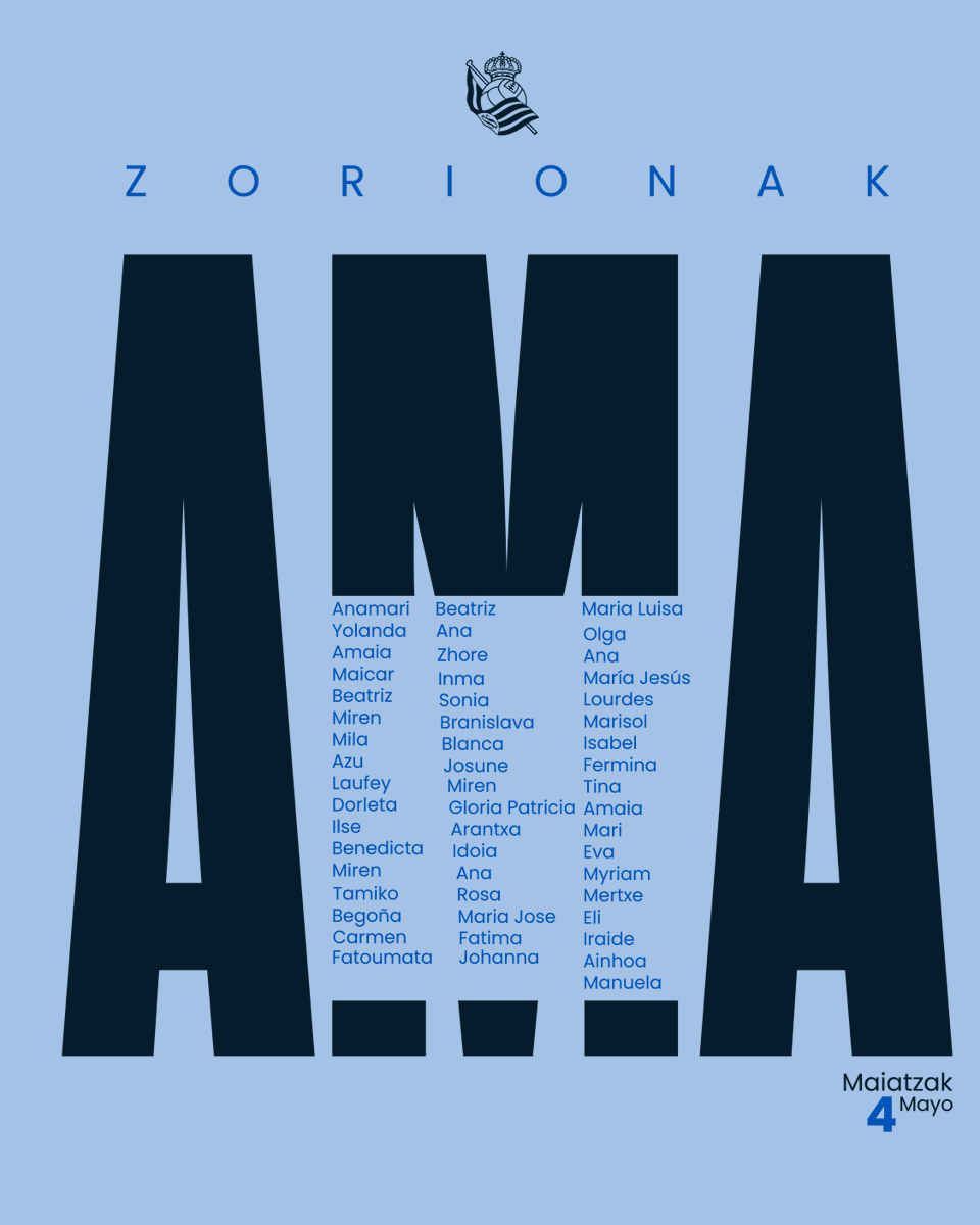 💙 Porque no hay nada como el cariño de una madre.
💙 Aquí están todas las que componen nuestros primeros equipos.
💙 Zorionak, ama!