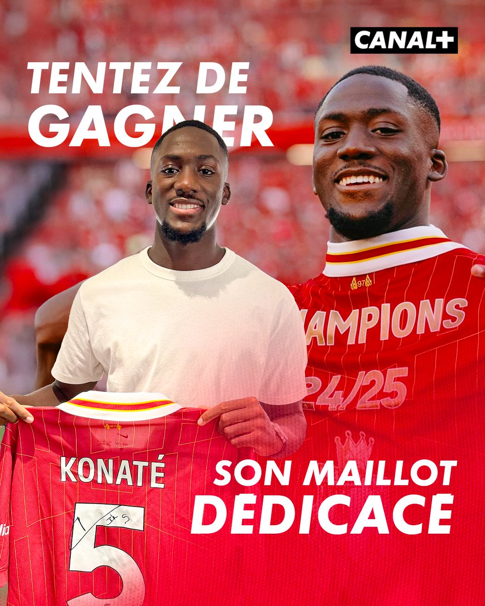 TENTEZ DE GAGNER UN MAILLOT DÉDICACÉ PAR IBRAHIMA KONATÉ 🇫🇷🔴

Pour participer : retweetez, likez ce tweet et abonnez-vous au compte @canalplusfoot 👀

Tirage au sort le 10/05 🍀
Règlement en bio.