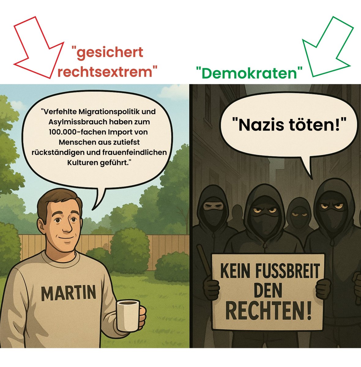 Ich hab das mal in einem Meme zum besseren Verständnis zusammengefasst:

#Verfassungsschutz #gesichertrechtsextrem #AfD #Antifa #Deutschland #Totalitärismus
