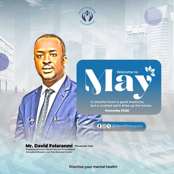david_folaranmi's tweet photo. Welcome to MAY!
"A cheerful heart is good medicine, but a crushed spirit dries up the bones." Proverbs 17:22
This May, choose joy. Choose healing. Choose mental health.
#MentalHealthMatters #WelcomeMay #livefree #HealingStartsWithYou #Proverbs1722 #GoodMedicine #davidfolaranmi https://t.co/x5MEbntbKA