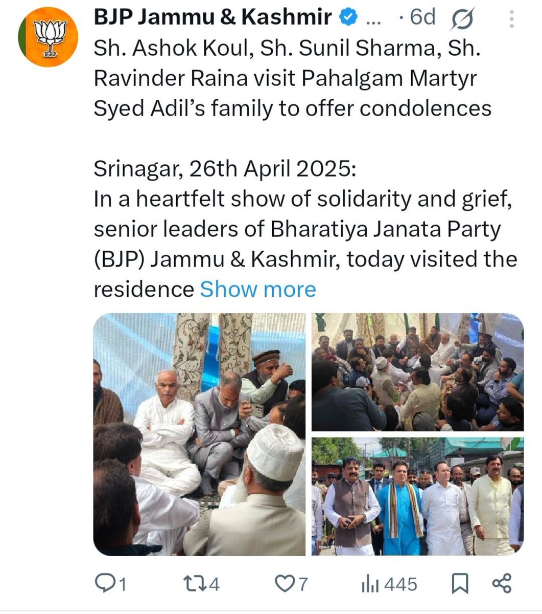 MohitKu43615227's tweet photo. @BJP4JnK  बटोत के मान सिंह का क्या दोष है?क्योंकि वो एक गरीब हिंदू जनजातीय परिवार से था?#pehalgam में तो पूरा लाव लश्कर पहुंच गया,किंतु #batote कब?
हां याद आया लोकमत परिष्कार के लिए तो हम जैसे बेवकूफ कार्यकर्ता जो बैठे हैं,तुम्हे इस से क्या?
@narendramodi 
@ImRupeshkmr https://t.co/DQcgCdZhcG