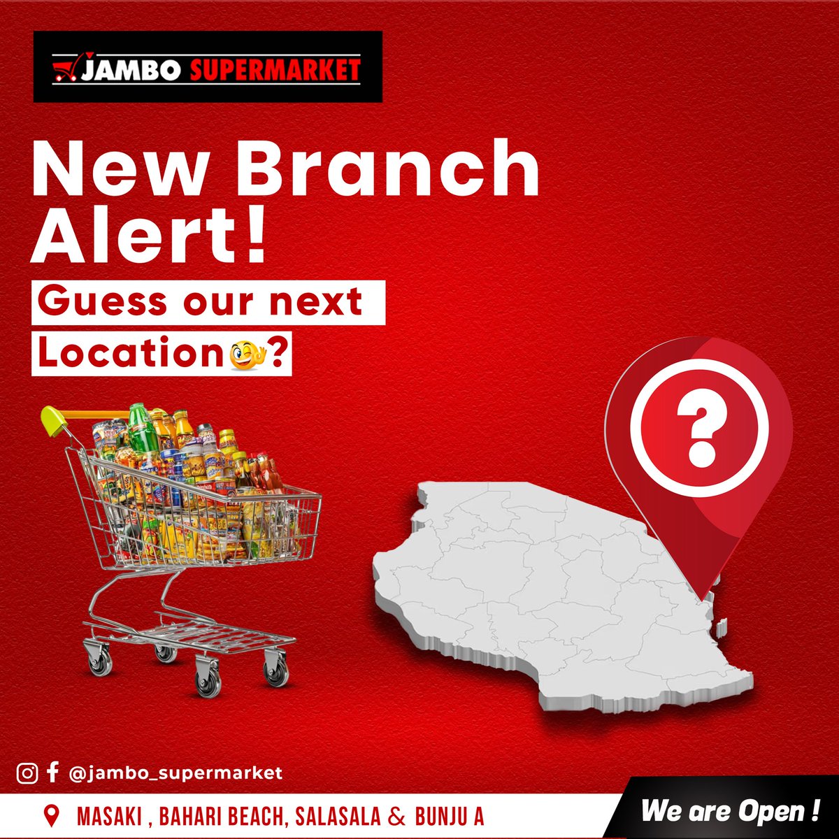 OfficialJamboTz's tweet photo. 🎉🔥 BIG NEWS, DAR ES SALAAM! 🔥🎉

Jambo Supermarket is opening a brand NEW branch soon and we want YOU to guess where! 😍📍

Think you know the next hotspot? 🤔

Drop your guess in the comments!

#JamboSupermarket #NewBranchAlert https://t.co/sVpanxnNXo