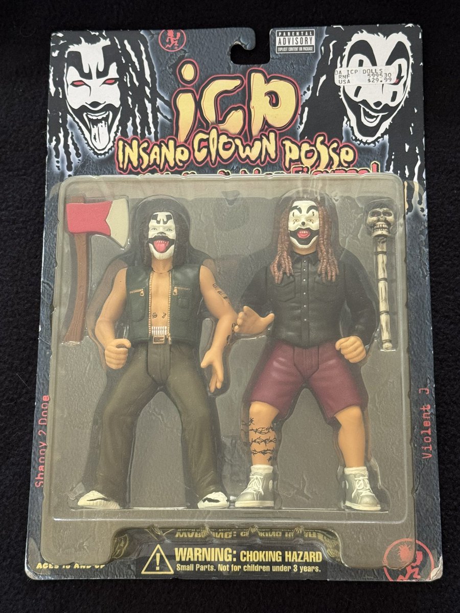 Toxikk's tweet photo. @icp Still packaged, heh. Got one to fuck with and one to store. Just going thru some boxes the other day and had an instant memory rush. 🪓 🐓 🥤 https://t.co/C8CgOvD3Mk