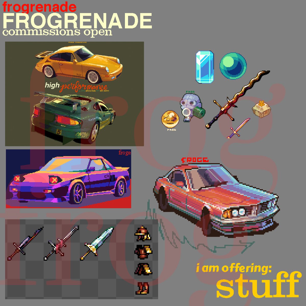frogrenade's tweet image. COMMISSIONS SHEET

here&apos;s what i&apos;m offering! currently i have no max slots

contact me on discord : @frogrenade , or on email at frogemedia@gmail.com

thank you!!!

#pixelart #artph #commissions #commissionsopen
