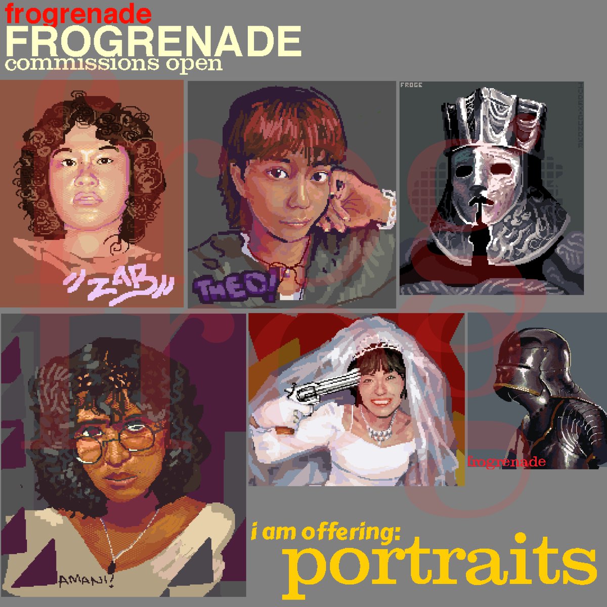 frogrenade's tweet image. COMMISSIONS SHEET

here&apos;s what i&apos;m offering! currently i have no max slots

contact me on discord : @frogrenade , or on email at frogemedia@gmail.com

thank you!!!

#pixelart #artph #commissions #commissionsopen