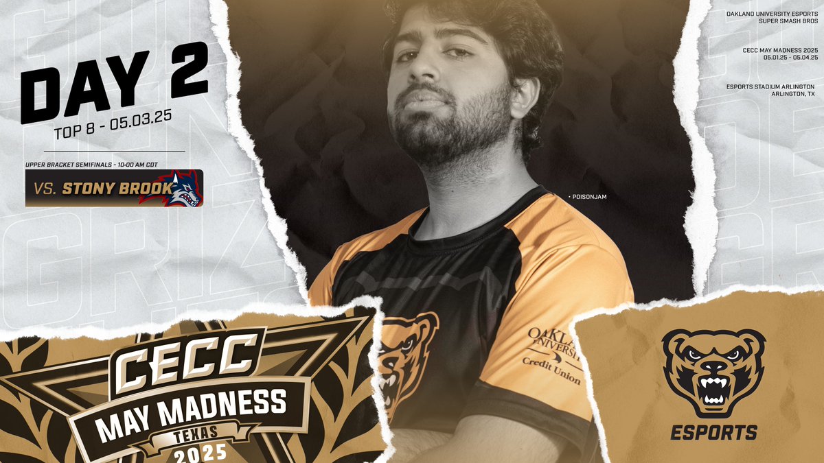 Oakland Esports (@oaklandesports) on Twitter photo Day 2 of CECC May Madness is here for the Golden Grizzlies. After securing their slot in the Top 8, the team faces longtime rival <a href="/SBUEsports/">Stony Brook Esports</a> in the opening match of the day.
Our Top 8 Coverage goes all day. Can we make it to the Grand Finals tomorrow?
#GoGrizzlies Day 2 of CECC May Madness is here for the Golden Grizzlies. After securing their slot in the Top 8, the team faces longtime rival <a href="/SBUEsports/">Stony Brook Esports</a> in the opening match of the day.
Our Top 8 Coverage goes all day. Can we make it to the Grand Finals tomorrow?
#GoGrizzlies