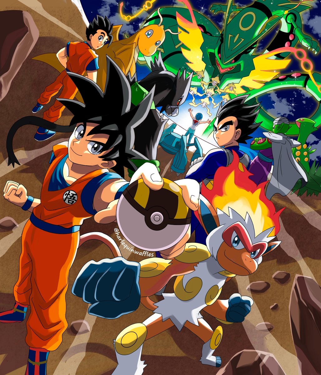 harlequinwaffles (@hwaffuru) on Twitter photo Dragon Ball x Pokemon! 
#Pokemon #Dragonball #Anipoke #イラスト #ドラゴンボール Dragon Ball x Pokemon! 
#Pokemon #Dragonball #Anipoke #イラスト #ドラゴンボール