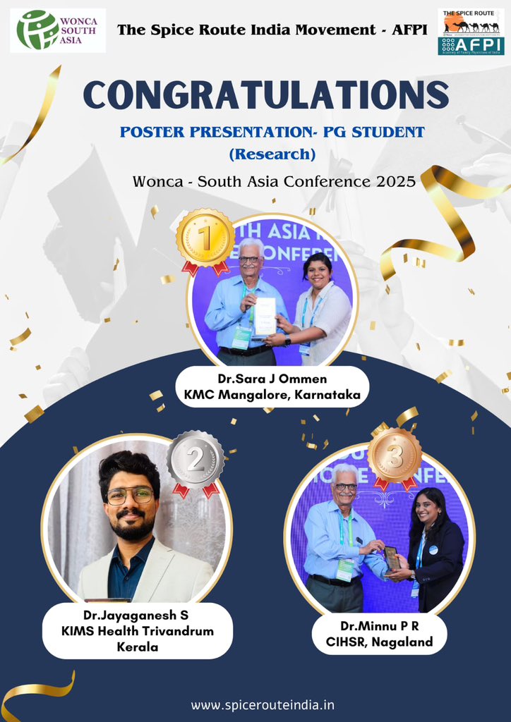 The WONCA SAR Conference did a commendable job in providing a platform for our young doctors ! 

🎉We are proud &amp; happy to congratulate the winners in academic events.

We wish you a great journey ahead ! ✨

#spicerouteindiamovement #proudtobeafamilyphysician #woncasarconference
