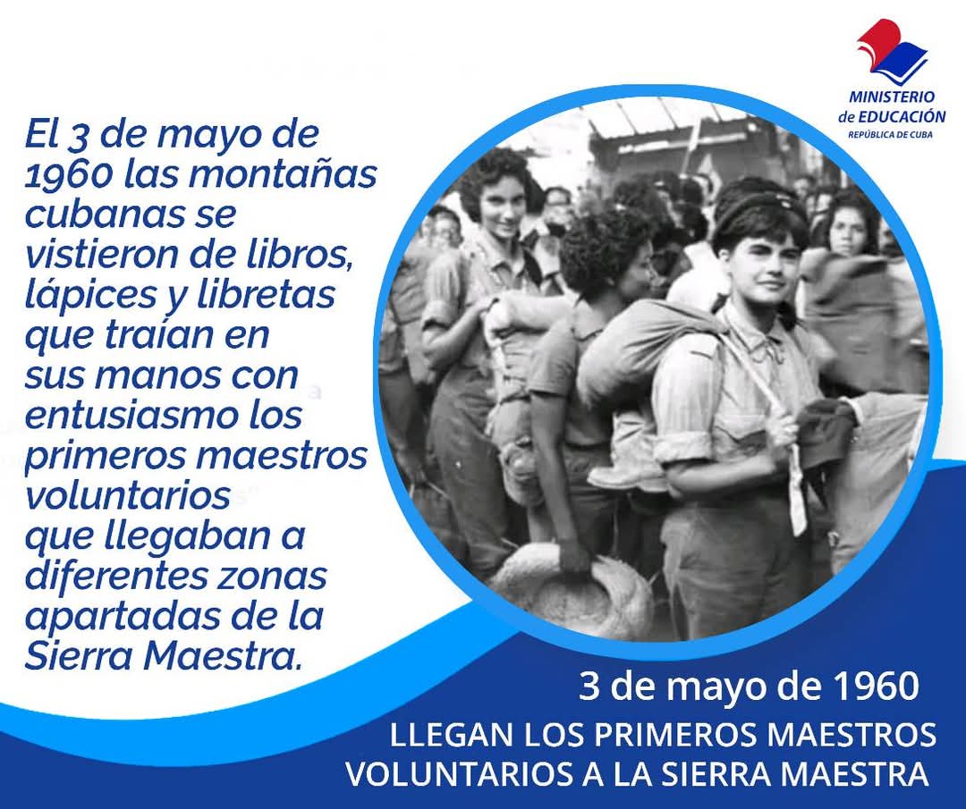 🇨🇺 Al llamado de #Fidel, acudieron los primeros maestros voluntarios a la Sierra Maestra. 
📌 #Fidel aseguró que "aunque parecía difícil hacer maestros para los montes, cuando se hizo el llamamiento, acudieron a ofrecerse cerca de cinco mil jóvenes" 
#CubaMined 
🇨🇺🇨🇺🇨🇺🇨🇺🇨🇺