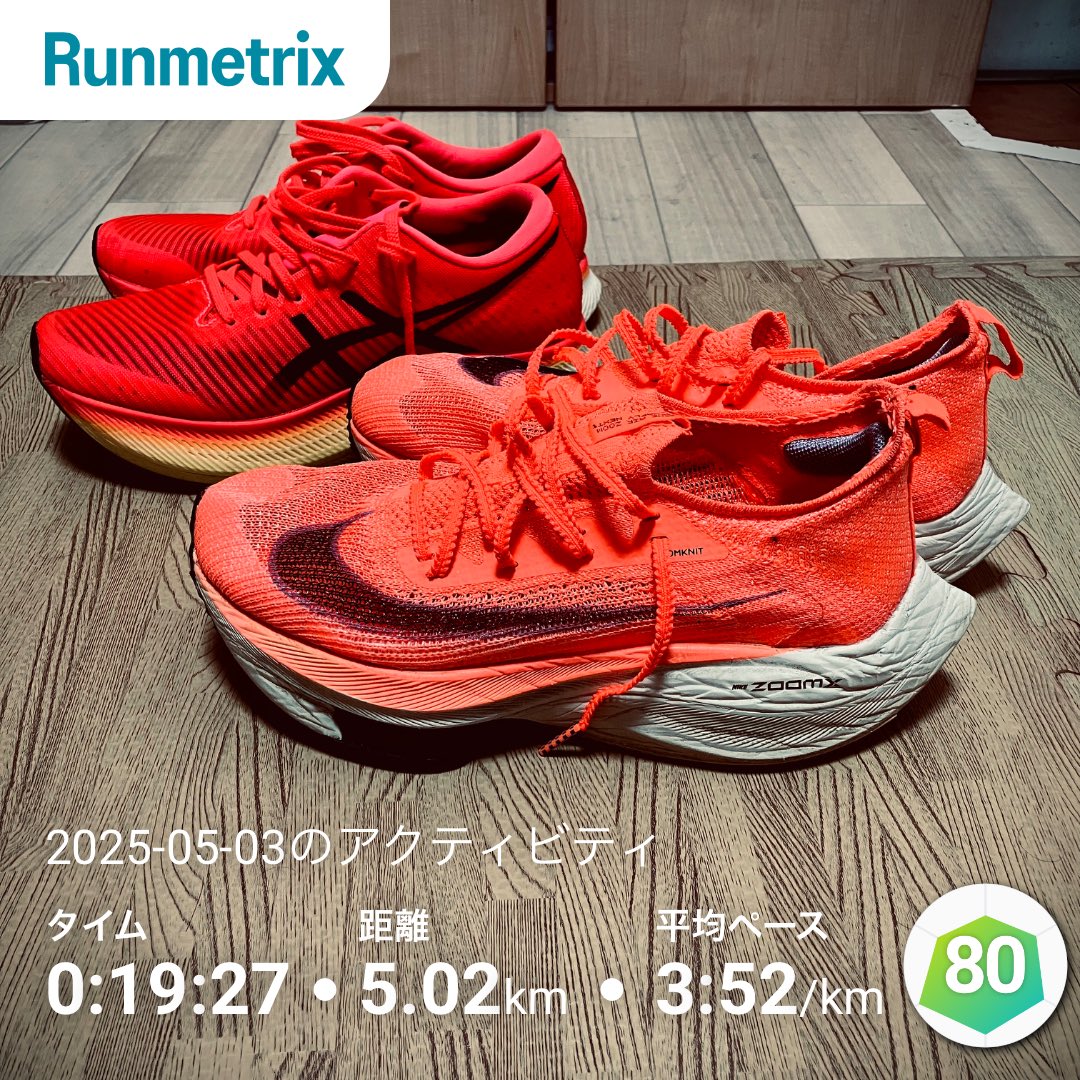 iitaihoudai2001's tweet photo. #TokyoSpeedRace
5kmB組45着
19.20

久々にアルファフライを投入。3分50で押したかったけど、扱いきれず3kmも行かずに力尽きた…。今週が忙しすぎて最低限の練習でつなぐことしかできなかったから、明らかに身体が5kmを走りきるためのエネルギー配分を忘れていた。少し不完全燃焼だった。
#alphafly https://t.co/XJUJJo0Kwf