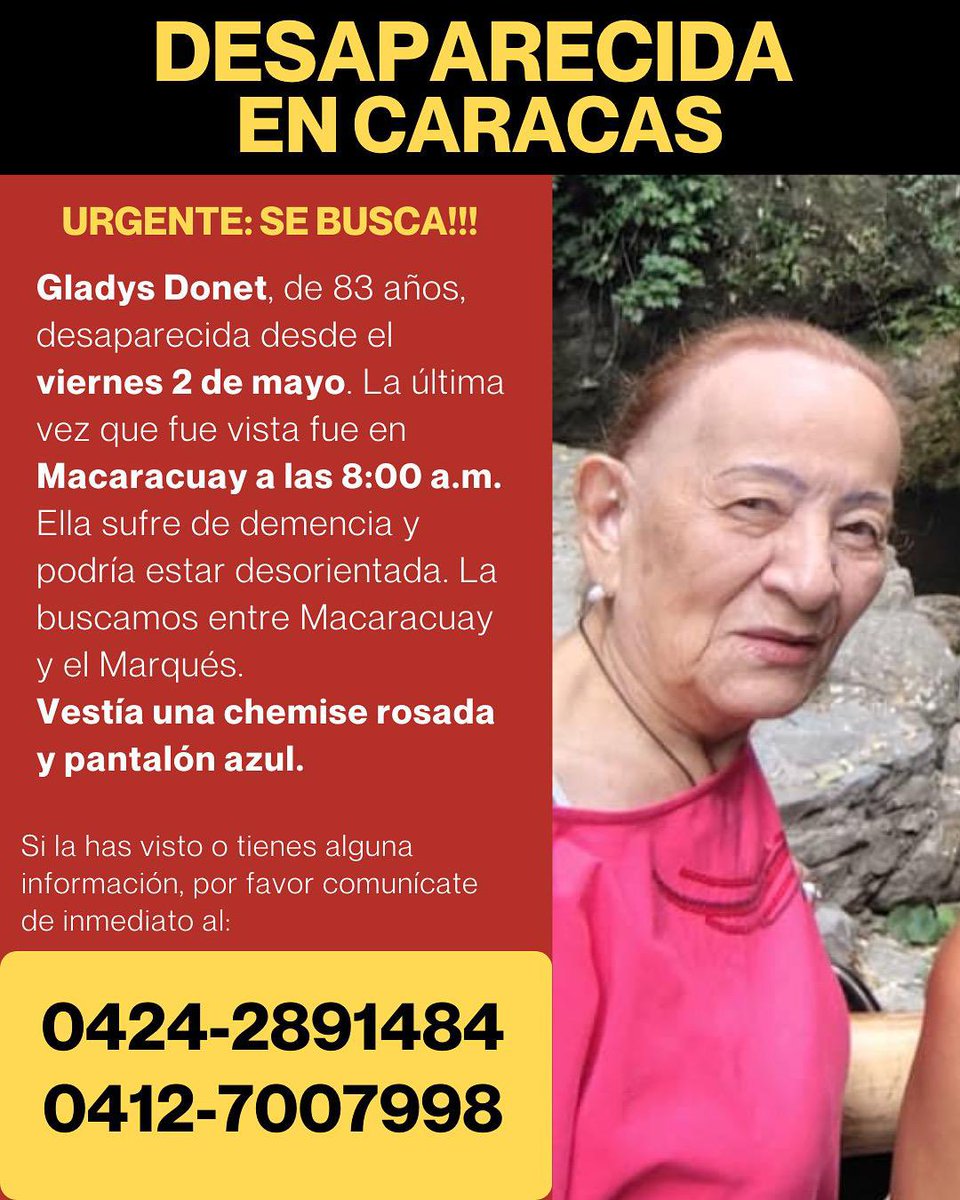 Ella está desaparecida.  Es  la mamá de mi amiga y colega Lisette Villafranca.