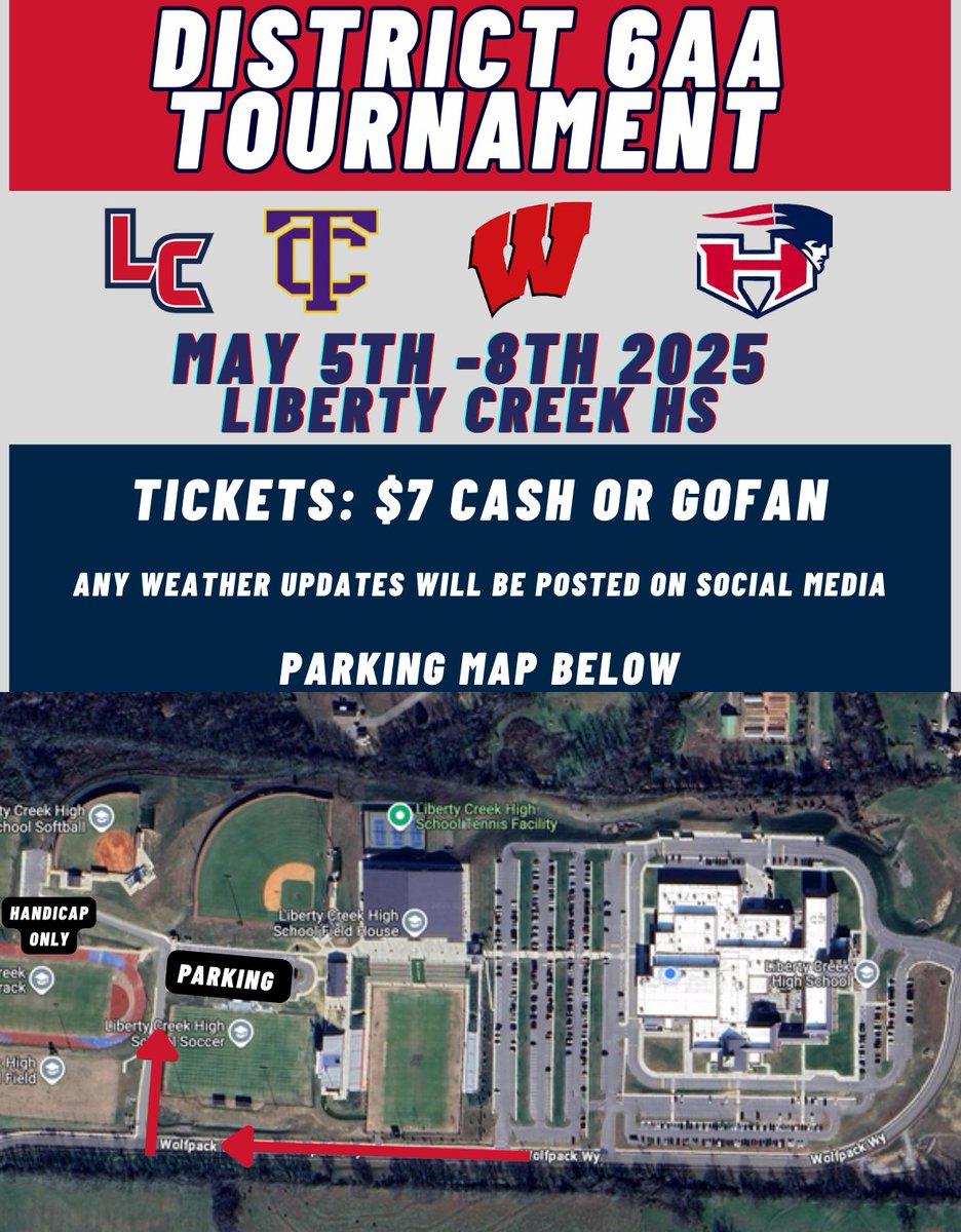 District tournament starts Monday‼️

Bracket, tickets, and parking information is below. We will post any changes due to weather on social media!