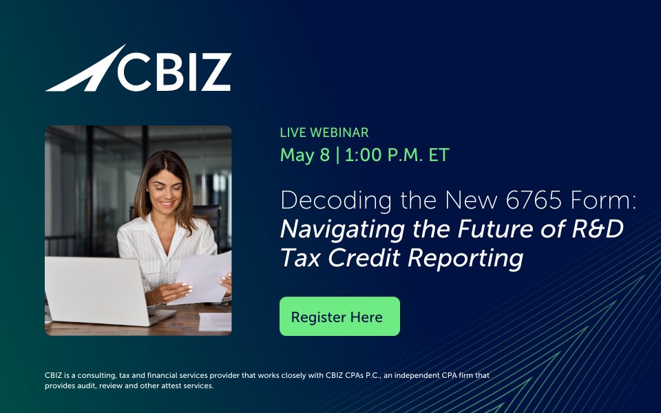 cbz's tweet image. 📊 Navigating the future of R&amp;amp;D tax credit reporting? We’ve got you covered. Join our upcoming webinar to get expert insights on staying compliant and maximizing your credits.
🗓️ Save your seat: okt.to/SYw9z4
 #RAndD #TaxCredits #TaxReporting