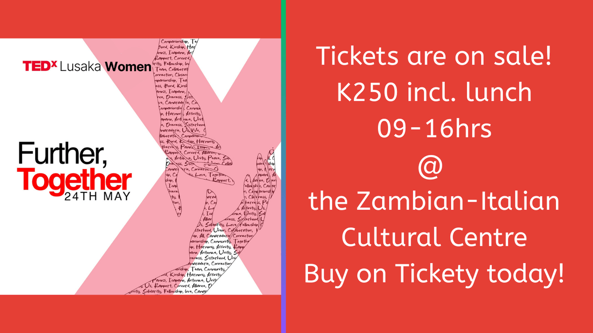 tedxlusaka's tweet photo. Use the Tickety app to buy secure your seat for the #TEDxLusakaWomen2025 event on 24 May.
https://t.co/7sEjXKQUIj
#IdeasChangeEverything  #FurtherTogether https://t.co/Vj5BNKVxQs
