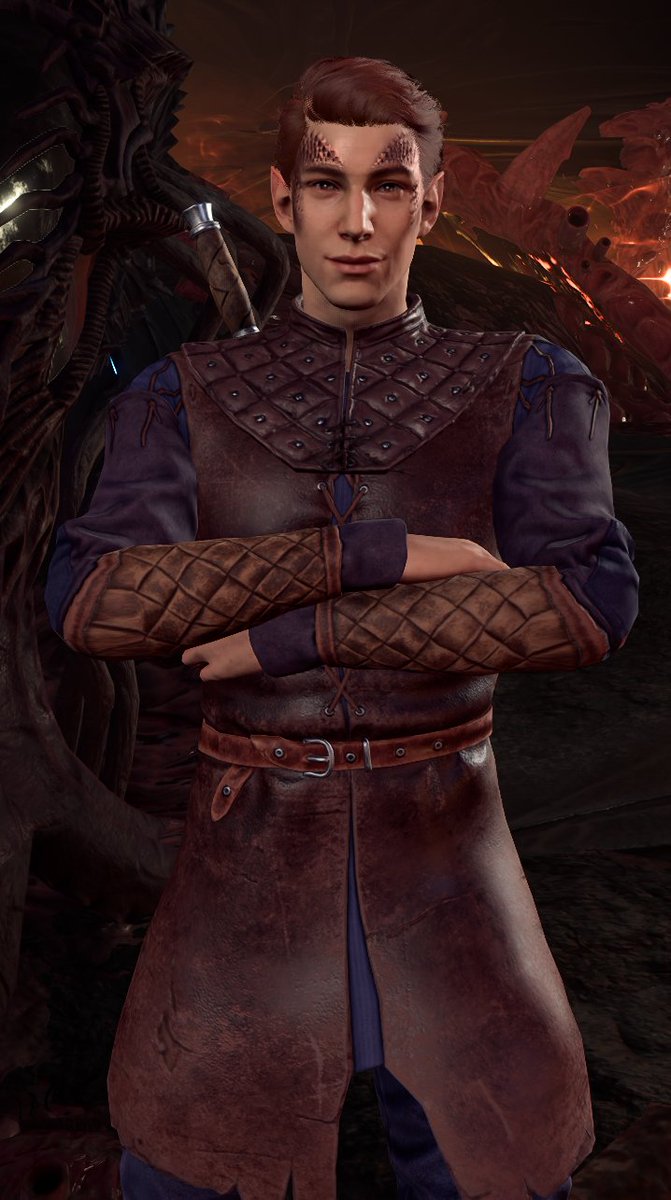 D_S_Eerie's tweet photo. And finally, here's Harkin's half-elf form with only some of his scales showing. I found a mod that allows for dragon scales to show without making him a sorcerer, so he's a charlatan rogue, to POSSIBLY be Astrophel's partner. 😁

#baldursgate3 #bg3 #Harkin https://t.co/cP6qtk9u9J