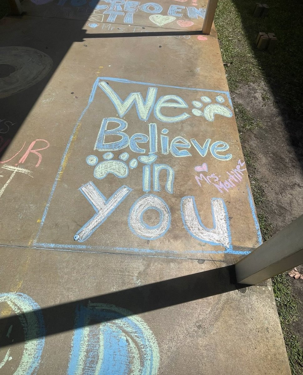 Chalk Up to Success! Our teachers and staff wrote notes to encourage and pump up our students for PM3! We are on our way to A Island! 🐾💚 🚢