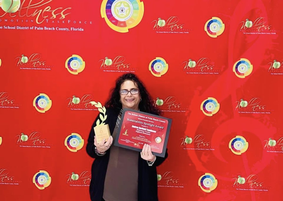 HighlandElemPBC's tweet photo. Let's give a HUGE shout out to Mrs. Garfield for being selected by Environmental &amp; Conservation Services to receive the Sustainability Spotlight Award, which was presented at the District’s Wellness Promotion Task Force event yesterday. 👏🏼💚🐾 https://t.co/S8xHZONQ1n