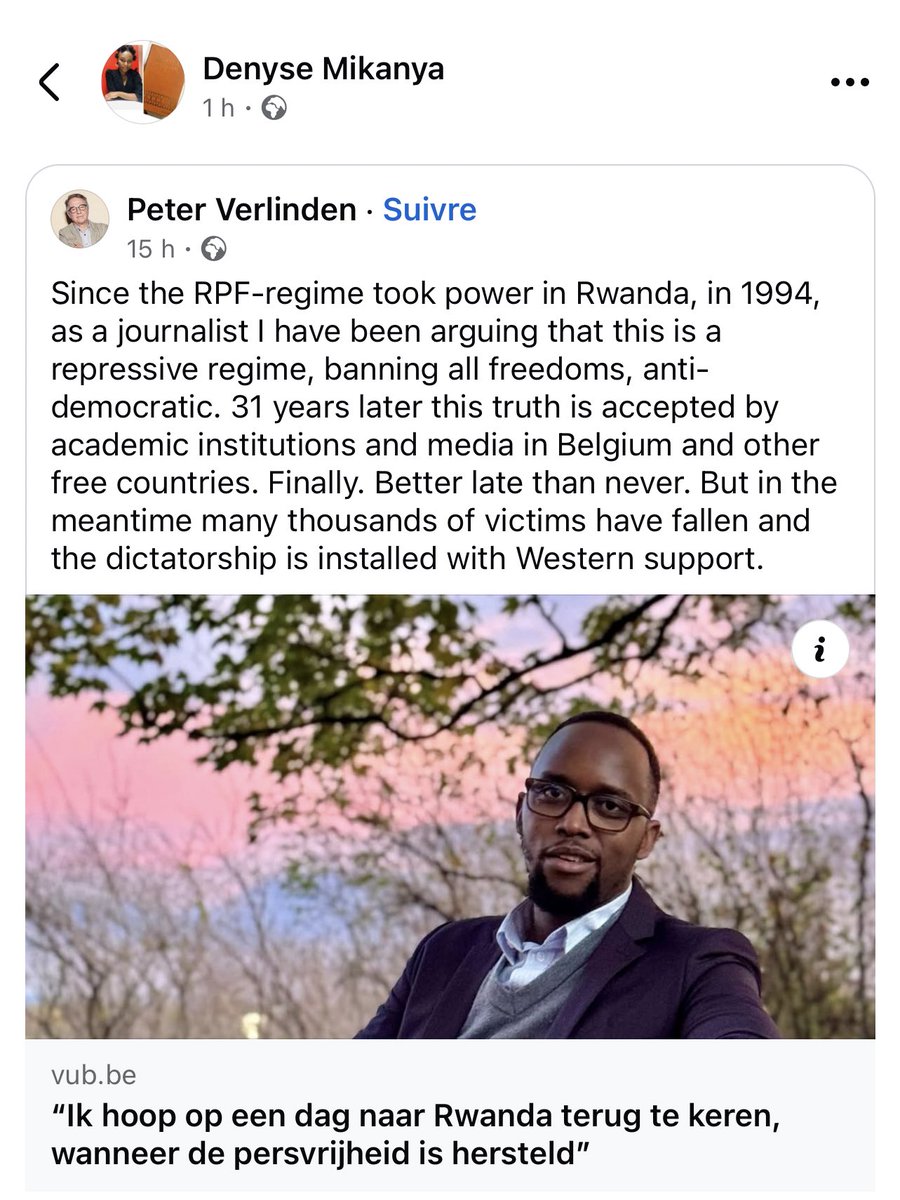 RumuriT's tweet photo. « Better late than never! »
👏🏽✨🙏🏾
Congratulations @SamuelBaker_B
Respect to all journalistes, activistes, free thinkers..and all who fights and risk their lives everyday in 🇷🇼 & outside, so that the truth is said & history is respected.
#JusticeIsAMust
https://t.co/KM6ti98WGh https://t.co/xdRIgy9Bbl