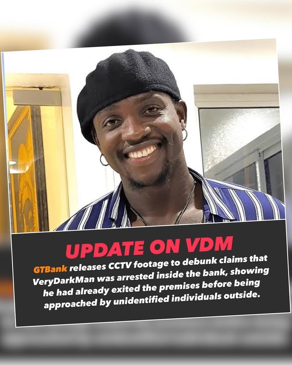 Verydakman_'s tweet photo. GTBank has released CCTV video footage to debunk claim that Verydarkman was arrested inside the bank, listen to what kokopee has to say on the issue. https://t.co/BE2sMXDwBZ