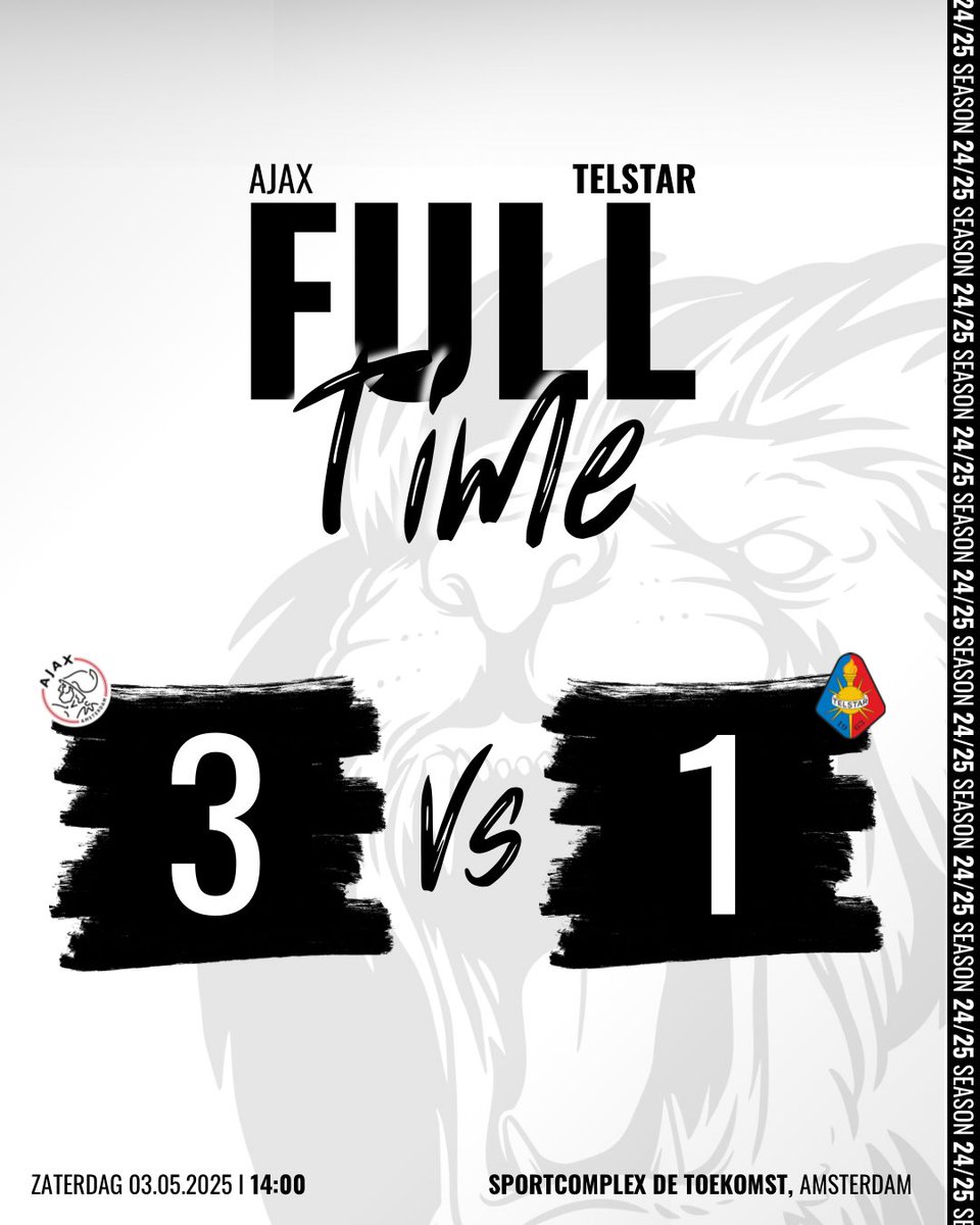 𝐖𝐞 𝐯𝐞𝐫𝐥𝐢𝐞𝐳𝐞𝐧 𝐦𝐞𝐭 𝟑-𝟏 𝐢𝐧 𝐀𝐦𝐬𝐭𝐞𝐫𝐝𝐚𝐦, 𝐨𝐩 𝐧𝐚𝐚𝐫 𝐨𝐧𝐳𝐞 𝐥𝐚𝐚𝐭𝐬𝐭𝐞 𝐰𝐞𝐝𝐬𝐭𝐫𝐢𝐣𝐝 𝐯𝐚𝐧 𝐡𝐞𝐭 𝐬𝐞𝐢𝐳𝐨𝐞𝐧!

#WitteLeeuwinnen | #ajaTEL