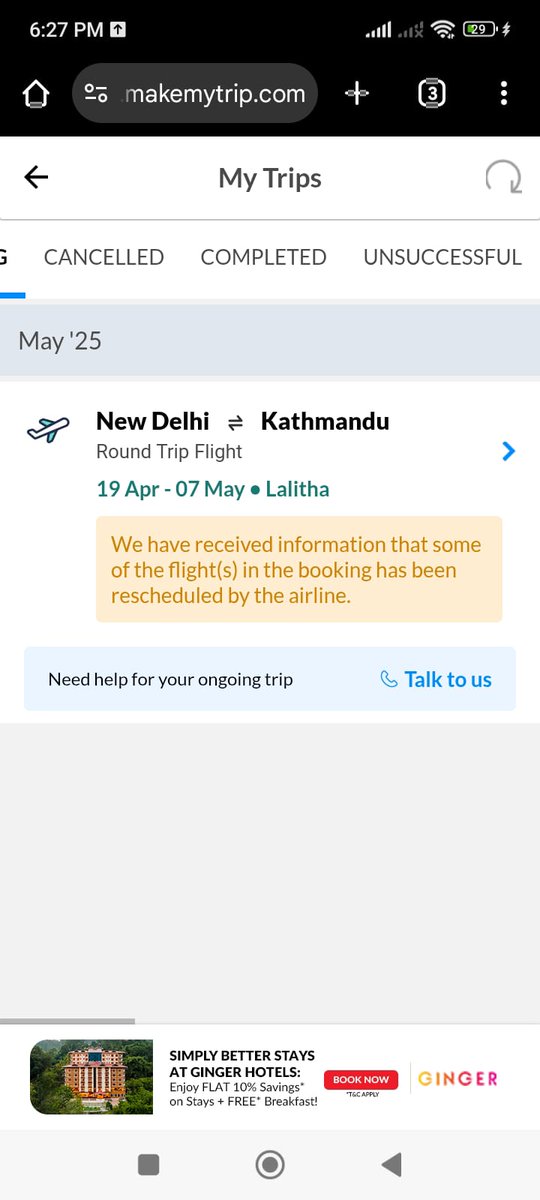 LPotukuchi's tweet photo. @makemytrip This is a total mess. My Air India flight for tomorrow was changed, but your app still shows the old schedule. Air India told me you have to reschedule. I’m stuck in Kathmandu, no working phone, and your bot-run support is useless. I need a real human NOW. Wake up! https://t.co/wAzvvmx5qU