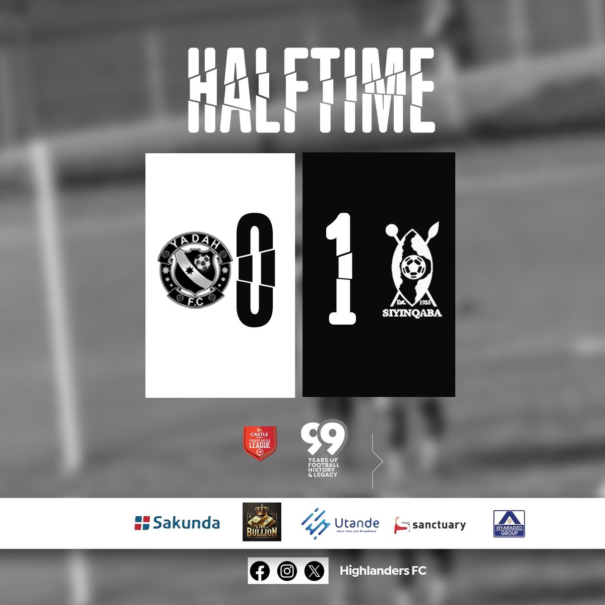 HT'

Half Time 

Yadah FC 0-1 Highlanders FC 

#Bosso <a href="/99/">99</a>