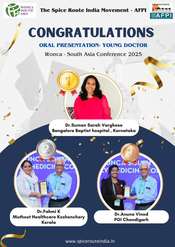 The WONCA SAR Conference did a commendable job in providing a platform for our young doctors ! 

🎉We are proud &amp; happy to congratulate the winners in academic events.

We wish you a great journey ahead ! ✨

#spicerouteindiamovement #proudtobeafamilyphysician #woncasarconference